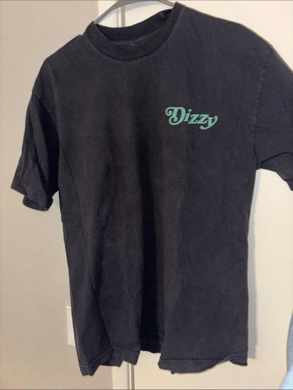 Dizzy Black Tee with Mint Green Logo
